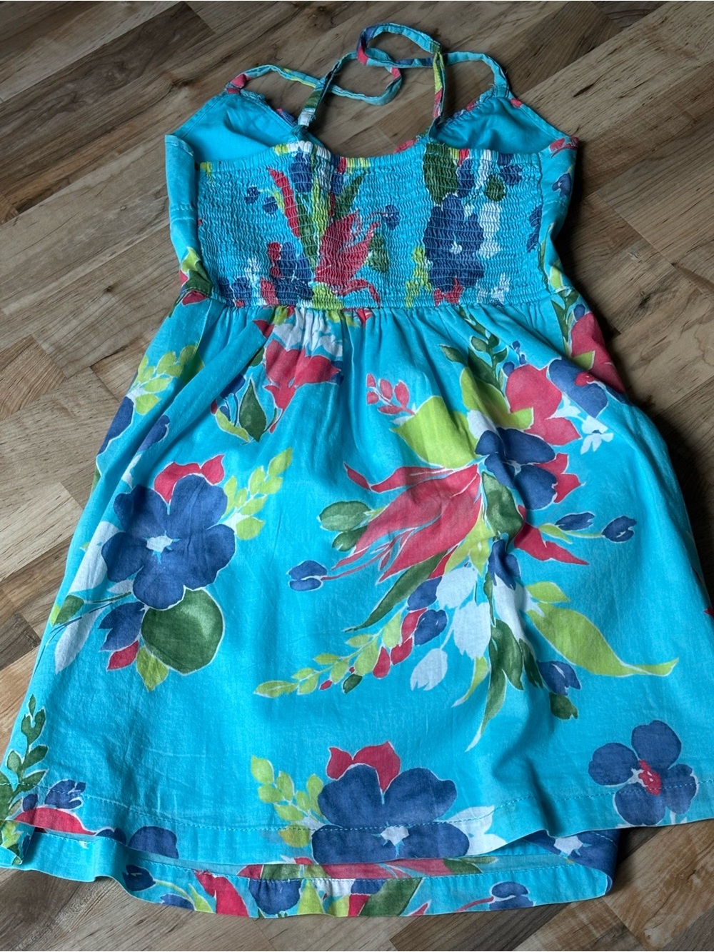 Hollister S Turquoise Island Floral Smocked Cami Empire Dress Coconut Girl Y2K - Picture 3 of 12